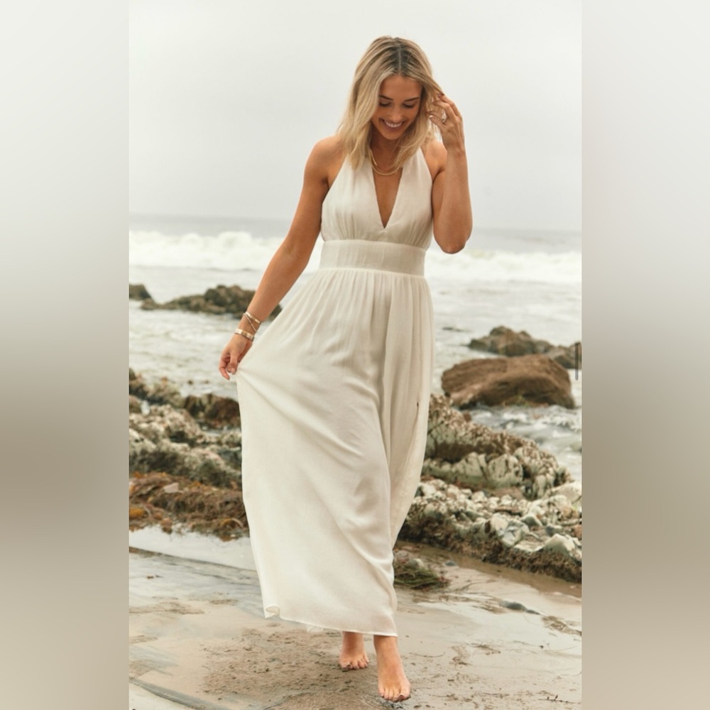 Elegant White Halter Dress